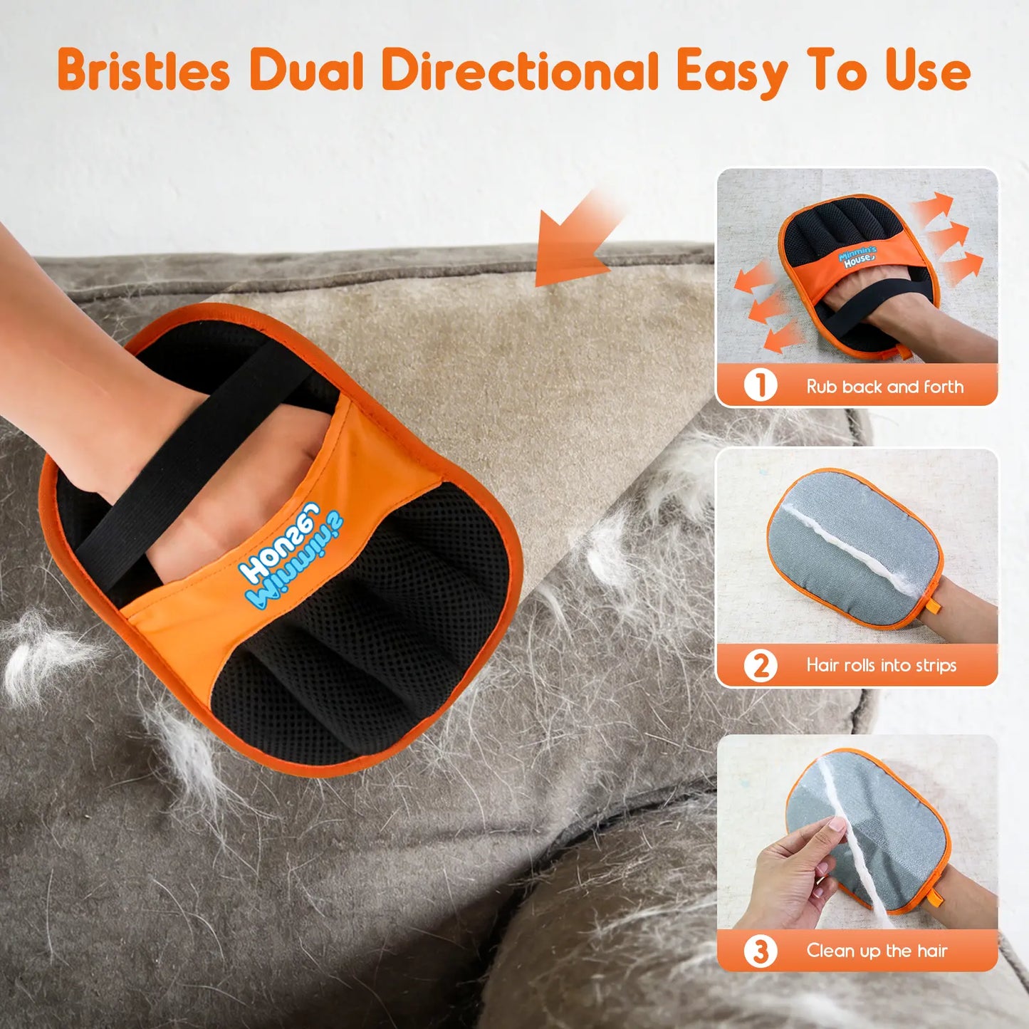 Minmin's House Upgraded Five-Finger Electrostatic Pet Hair Removal Glove for Cats and Dogs - Reusable Magic Brush Tool for Laundry, Couch, Carpet, and Car Seats